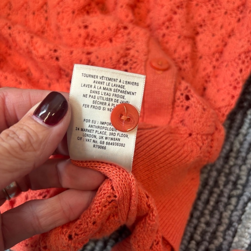 Sparrow Medium Coral Orange Cardigan Open knit crochet button front - Picture 12 of 12